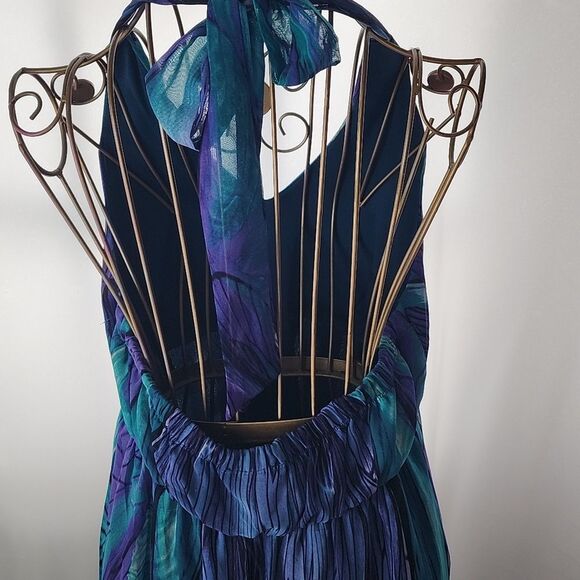 Enfocus Size 10 Aqua Purple High Low Halter Style Tie Dress - Picture 7 of 15
